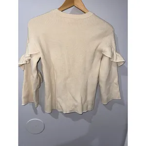 Tory Burch Ashley Ruffled Bell Sleeves Pullover Knit‎ Sweater Wool Ivory Small D thumbnail 3