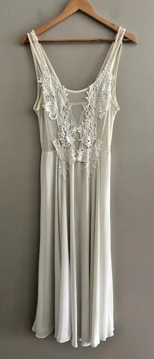 FLORA NIKROOZ Nightgown Coquette Fairy Large Maxi Chemise Dress Cream Lace Mesh‎ thumbnail 1