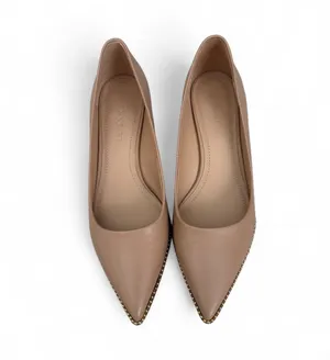 Coach Pointed Low Block Heel Pumps in Tan with Beaded Trim thumbnail 2