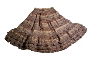 Vtg 1950s Brown Gold Tiered Fringe Mexican Patio Hook Closure Circle Skirt Sz XS thumbnail 1