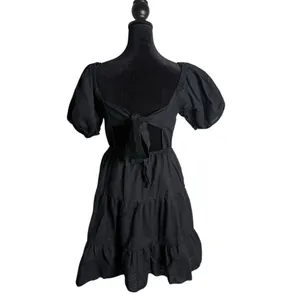Chelsea & Violet Black Linen Blend Tiered Dress XS Open Back Puff Sleeve Mini thumbnail 2