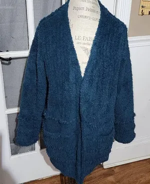 Barefoot Dreams Womens Dark Teal Cozychic Boardwalk Cardigan Sweater‎ Large thumbnail 1