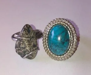 Vintage Silver Tone Turquoise & Stone Adjustable Rings thumbnail 1