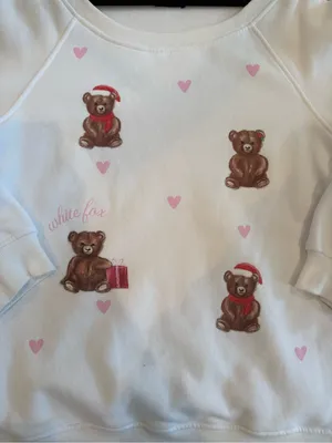 White Fox Boutique Off-Shoulder White Sweater with Teddy Bear Print thumbnail 4