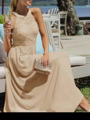 Formal cream color maxi halter Long Prom/ bridesmaid wedding dress size 2XL new thumbnail 2
