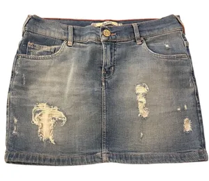 Zara Woman Distressed Denim Mini‎ Skirt Blue Button Fly Casual Festivals Size 38 thumbnail 1