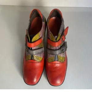 Mary Jane Leather Multicolor Heels Double Buckle Chunky Block Heel Size 9.5 thumbnail 4