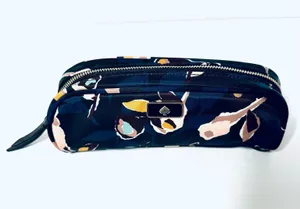 Kate Spade Pencil/Makeup/Change Bag Navy BLK Beige Abstract Flowers NWT thumbnail 1