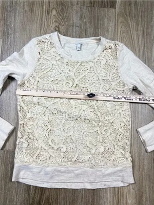 J. Crew Cream Crochet-Front Long Sleeve Top thumbnail 4