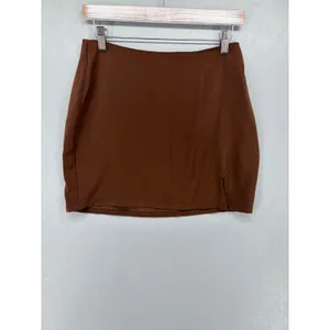 Forever 21 Womens Mini Skirt Dark Brown Satin Side Slit M thumbnail 2