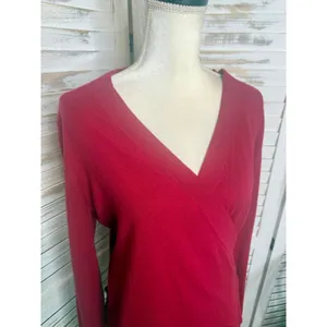 CABI Women's Medium Ballet Wrap Cardigan Sweater Red Cotton Angora Rabbit Hair thumbnail 8