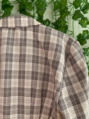Women’s Pink Plaid Long Sleeve Collared Button Down Blazer Dress Vintage thumbnail 4