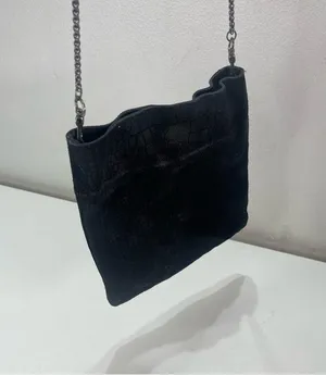Free People Black Leather Suede Small Crossbody Bag Chain Strap Boho Equestrian thumbnail 1