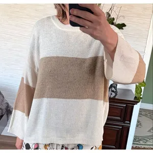 Vestique Striped Knit Sweater Size S Cream Beige Wide Sleeve Soft Cozy thumbnail 7