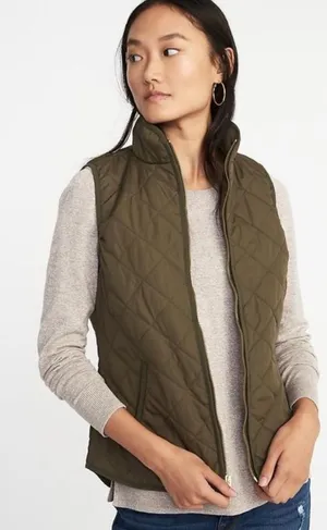 Old Navy Quilted Snap Front Vest Olive Green Size S‎ thumbnail 1
