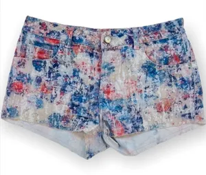 Top Shop Moto colorful distressed velvet jean shorts, button fly size 28/29(M) thumbnail 1