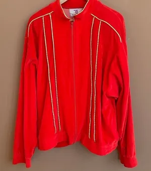 Vintage Oleg Cassini Full Zip Velour Track Jacket‎ Red with Gold Trim Size Large thumbnail 1