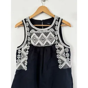Madewell Navy Blue Linen Blend Aztec Embroidered Knee Length Dress Size Small thumbnail 5