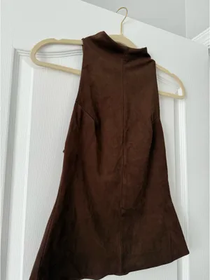 Zara Brown Suede Sleeveless High Neck Halter Top thumbnail 4