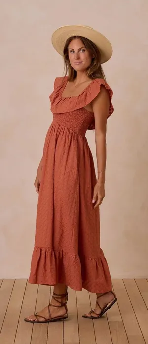 Rylee + Cru Gia Women’s Cotton Floral Burnt Orange Dress S thumbnail 1