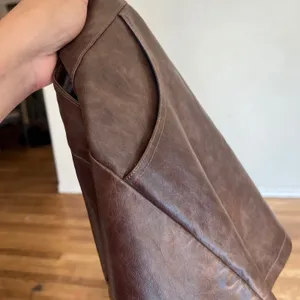 Cider Brown Faux Leather Mini Skirt Distressed A-Line Pockets XL thumbnail 7
