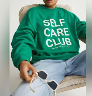 H&M Self Care Club crewneck pullover sweatshirt sporty rich ribbed kelly green thumbnail 1