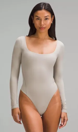Lululemon Wundermost Ultra-Soft Nulu Square-Neck Long-Sleeve Bodysuit Riverstone thumbnail 1