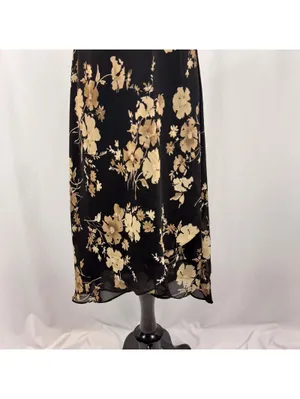 Black Sleeveless Floral Midi Dress 8 M Hi Low Whimsigoth Boho Cottagecore Black thumbnail 4