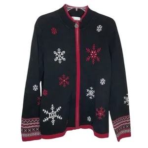 BRECKENRIDGE Christmas Holiday Snowflake Zip Sweater Heavy Cotton Knit Size XL thumbnail 9