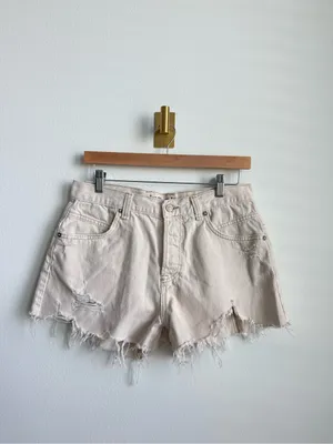 Free People We The Free Now Or Never Denim Shorts Distressed Raw Hem Tan 28 thumbnail 6