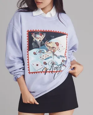 Anthropologie Lavender Game Night Graphic Oversized Sweatshirt, Size XS thumbnail 1