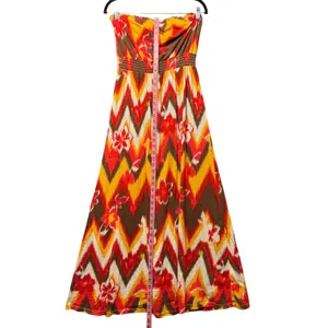 Lucky‎ Brand Maxi Dress Strapless Summer Chevron Floral Print Medium thumbnail 2