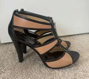 Michael Kors Black and Tan Zip Up High Heel Sandals thumbnail 1