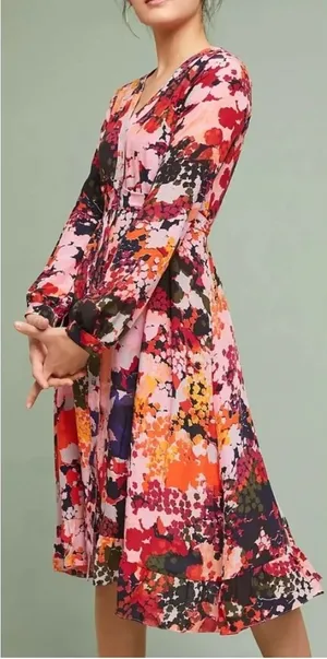 Anthropologie Maeve Printed Silk Wrap‎ Dress Floral Multicolor Women's 4 Spring thumbnail 1