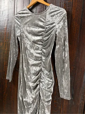 Future Collective Silver Ruched Velvet Long Sleeve Midi Dress thumbnail 4