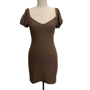 Y2K M Medium Babydoll Dress Eyelet Lace Coquette Fairy Ambiance Romantic‎ Brown thumbnail 2