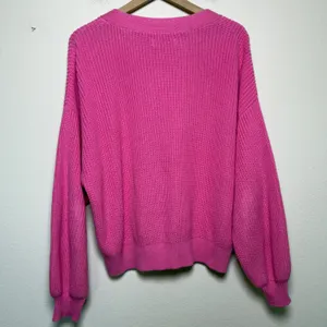 LOFT Women 100% Cotton Cardigan Sweater XL‎ Pink Front Balloon Sleeve Chunky thumbnail 6