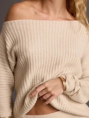 12th Tribe Blanc Cream Off the Shoulder Sweater thumbnail 7