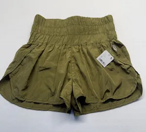 Free People Olive Smocked High-Waist Athletic Shorts thumbnail 1