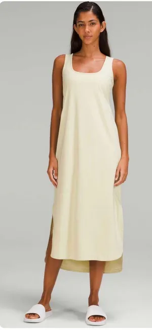 Lululemon Women Pima Cotton Open Back Dewy‎ Athleisure Minimalist Midi Dress thumbnail 1