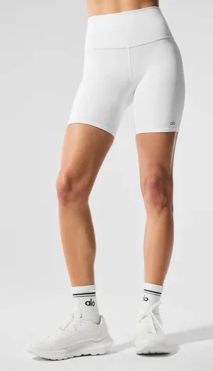 Alo Yoga 7" High-Waist Biker Short White Major Moves XS NWT Authentic thumbnail 1