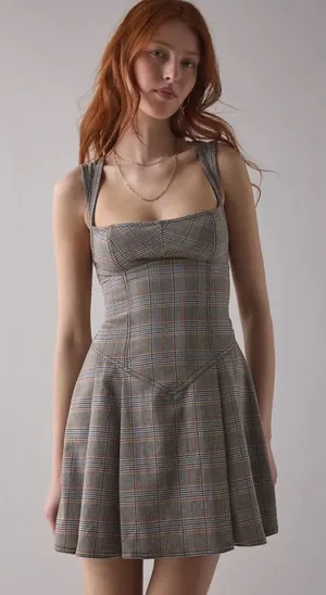 BDG Gray Plaid Midi Dress Size L thumbnail 1