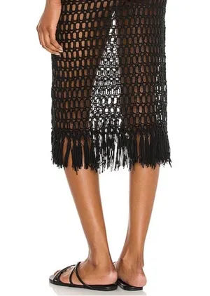 Revolve Superdown Black Crochet Midi Skirt Fringe thumbnail 3