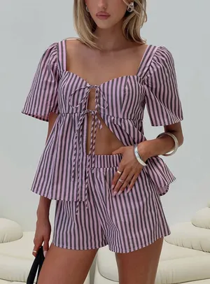 Princess Polly Two Young Hearts Tie Up Set Pink / Brown Stripe SIZE 2 thumbnail 1