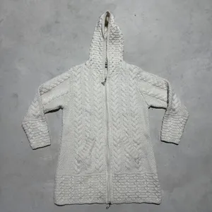 Aran Wool Knot Hooded Zip Up Sweater Women's SZ Small Merino Wool Fisherman thumbnail 1