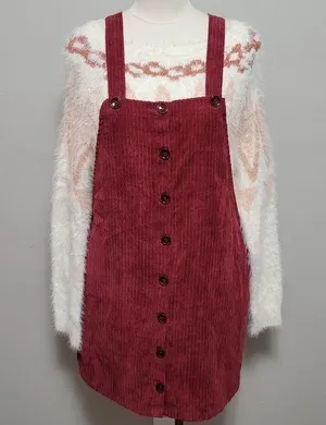 Asos En Creme burgundy corduroy pinafore dress size medium thumbnail 1