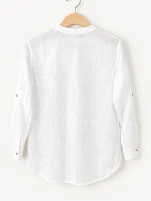 Zara 100% Linen Oversized White V-Neck Button Down Blouse XS Mandarin Collar thumbnail 5