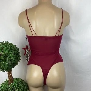 Haute Monde Burgundy Red Rhinestone Embellished Body Suit NEW M thumbnail 3