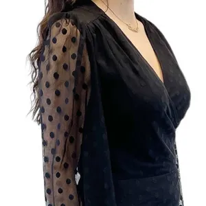 NEW Yumi Kim Womens‎ M Wicked Game Wrap Dress Black Swiss Dot Maxi Sheer Witchy thumbnail 5