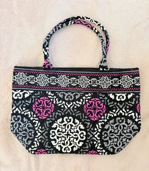 Vera Bradley Canterbury Magenta Black Medallion Holiday Tote 6" Top Handle Bag thumbnail 1